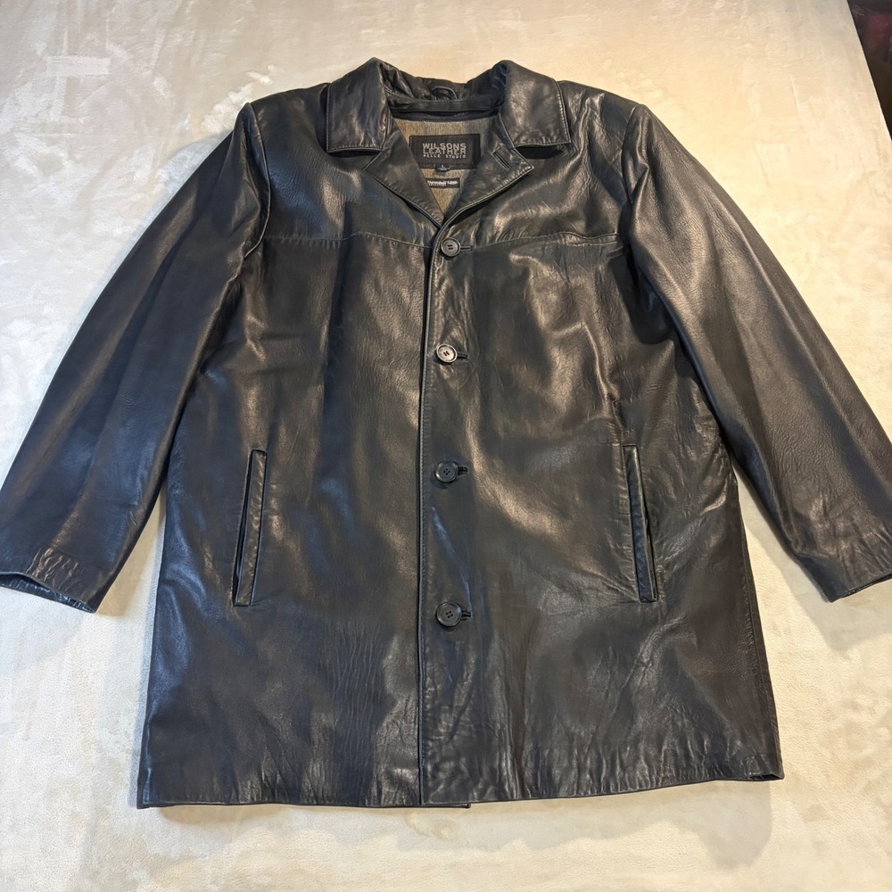 Wilsons Leather Pelle Studio Mens Black Leather Car Coat Thinsulate Liner L
